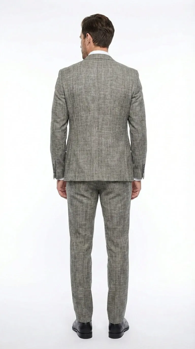 Vitali Brand Men’s Grey Textured Patterned 3 Piece Suit – Modern Fit Checkered Sharkskin with Blazer, Vest & Trousers, Business Wedding sold by Alberto Nardoni product image thumbnail 2