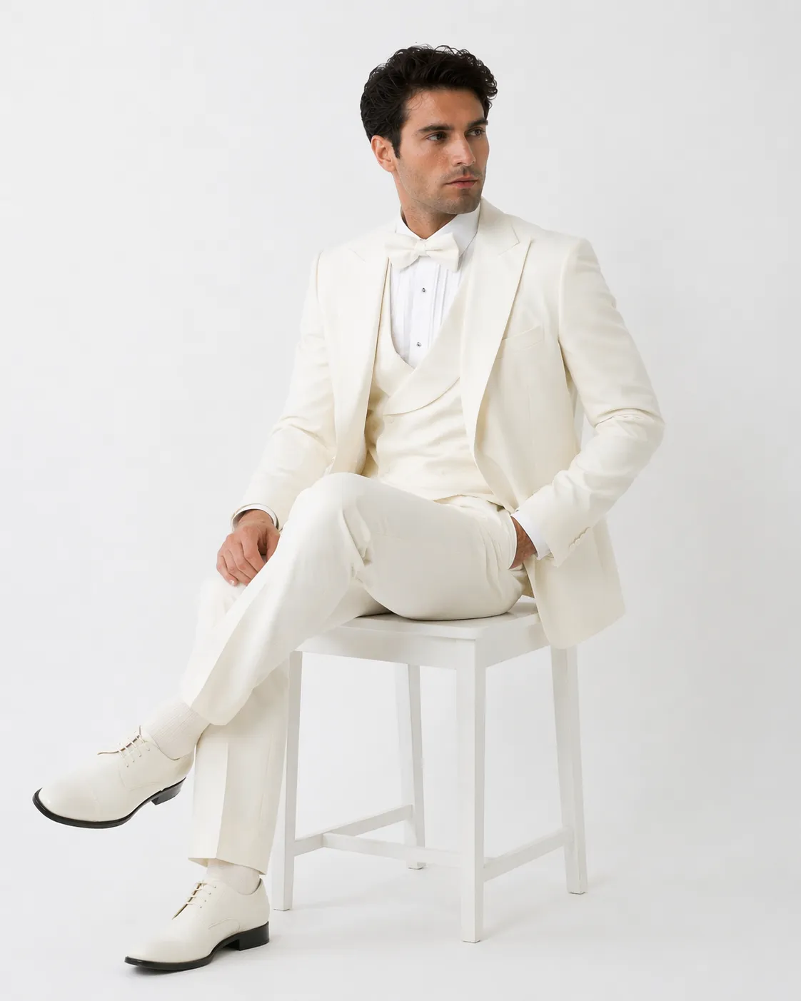 Cream Suit - Ivory Tuxedo - Off White Paisley Suit - Floral Tuxedo - Wedding Tuxedo sold by Alberto Nardoni product image thumbnail 5