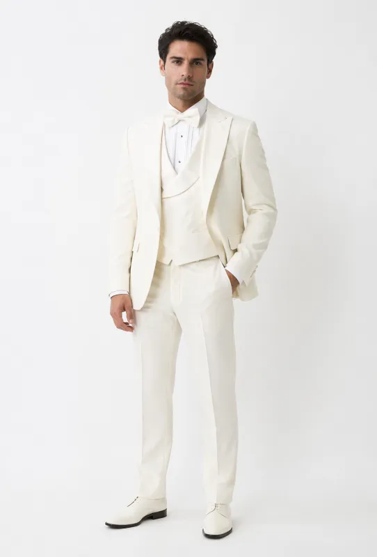 Cream Suit - Ivory Tuxedo - Off White Paisley Suit - Floral Tuxedo - Wedding Tuxedo made by Alberto Nardoni