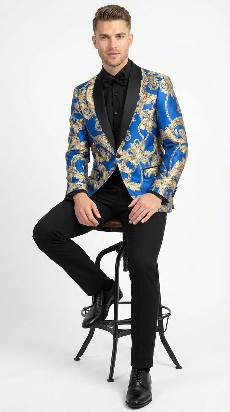 Men’s Royal Blue and Gold Blazer Jacket – Luxury Floral Pattern Tuxedo Blazer, Formal Party Wedding Dinner Jacket, Stylish Evening Wear sold by Alberto Nardoni product image thumbnail 4