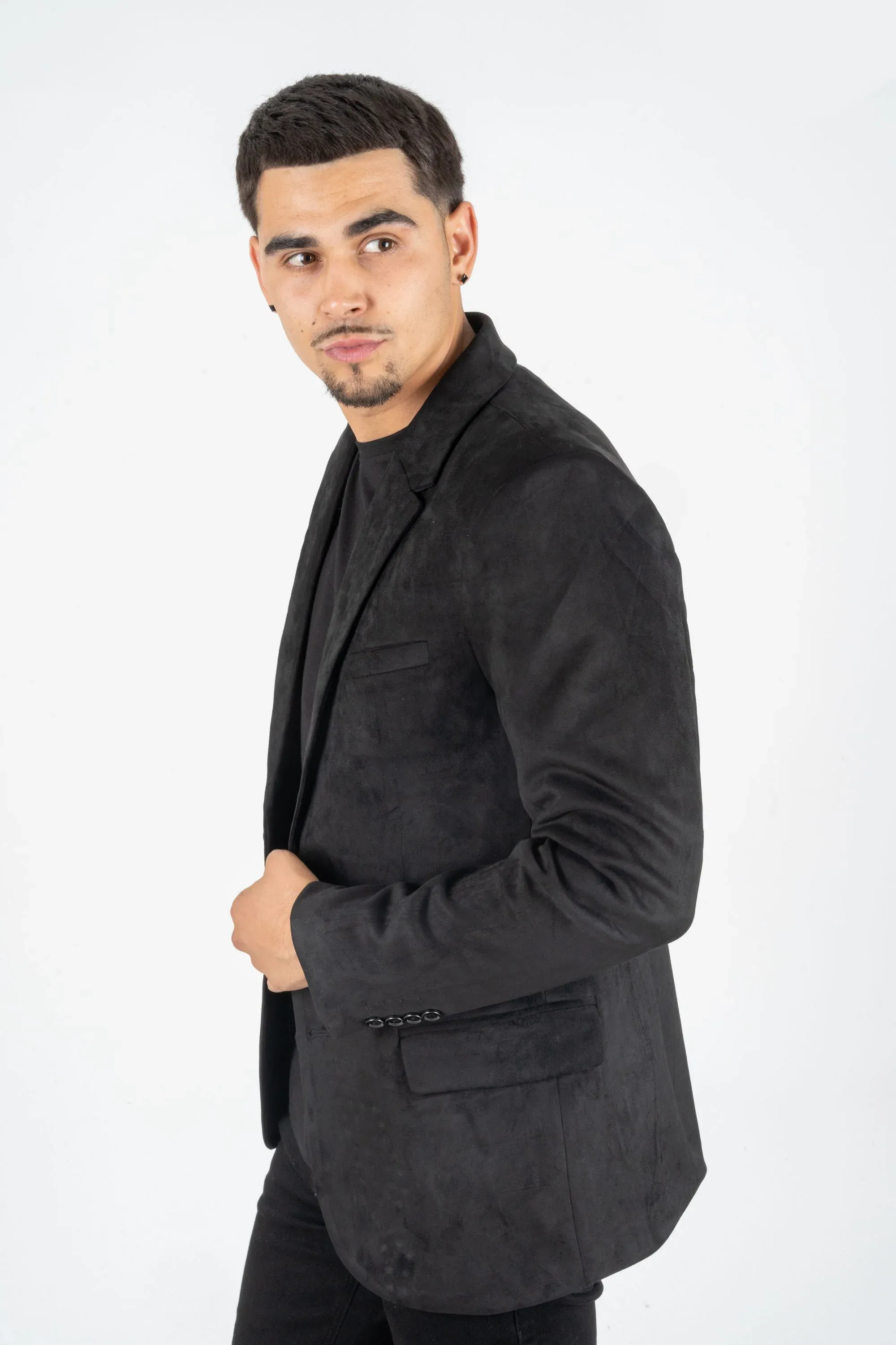 Mens Double Button Faux Suede Black Blazer sold by Alberto Nardoni product image thumbnail 2
