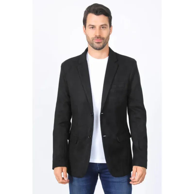 Mens Double Button Faux Suede Black Blazer made by Alberto Nardoni
