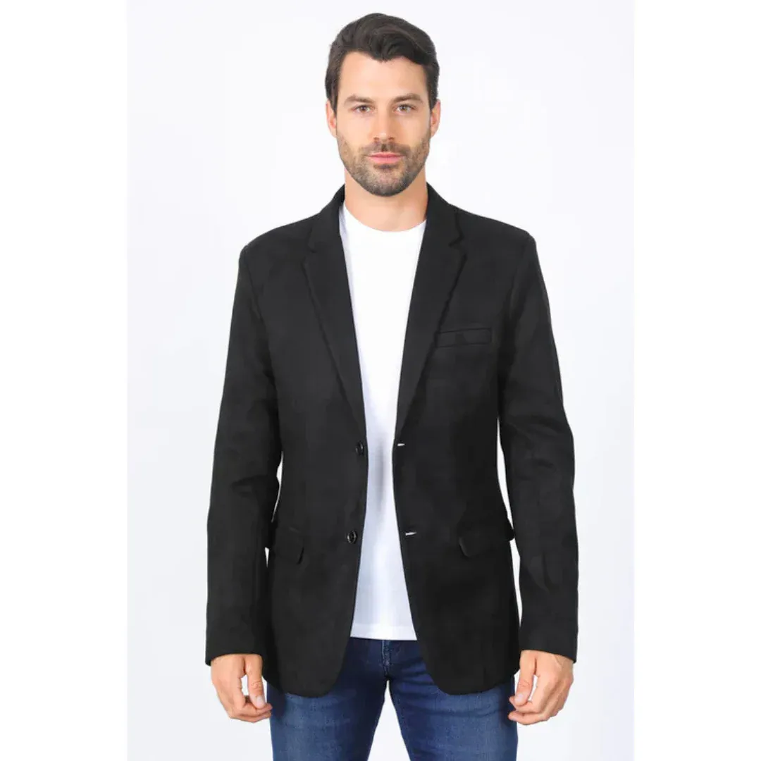 Mens Double Button Faux Suede Black Blazer sold by Alberto Nardoni
