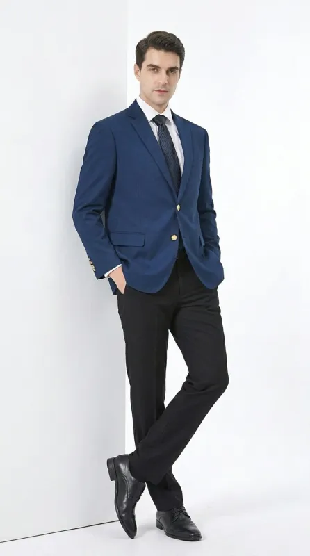 Men’s Sapphire Indigo Cobalt Blue Blazer with Gold Buttons – Classic Single Breasted Formal Business Jacket for Office, Wedding made by Alberto Nardoni