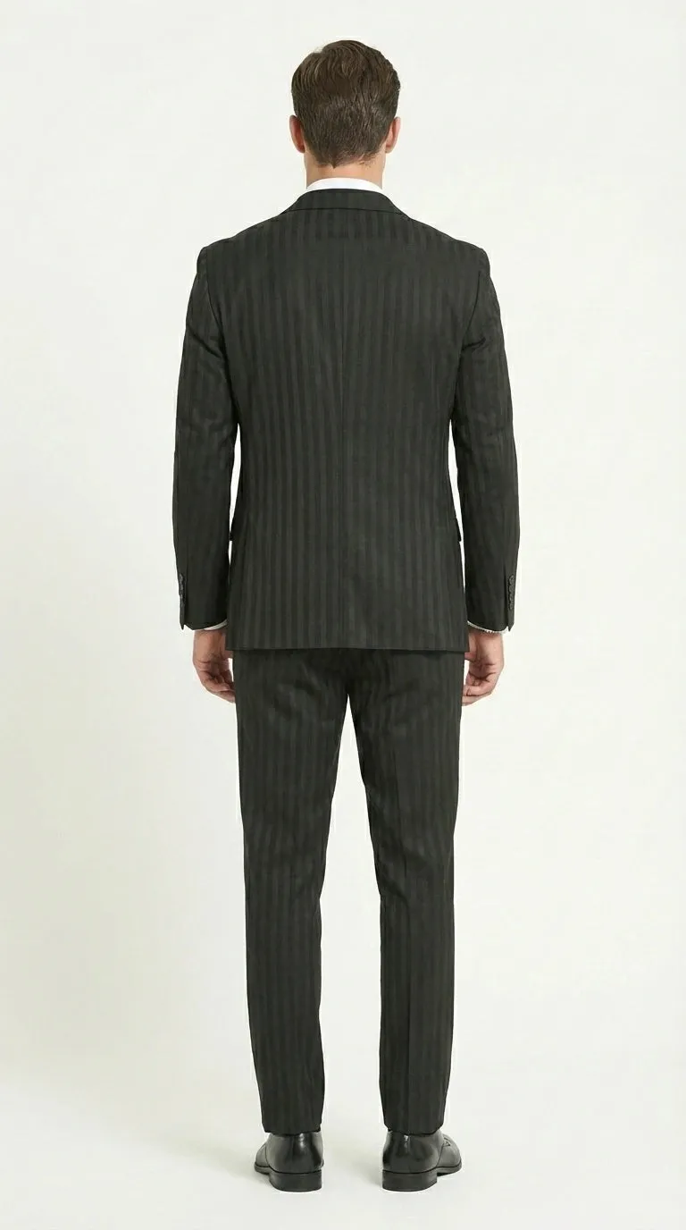 Men’s Black Pinstripe 3 Piece Suit – Vested Formal Business Suit for Wedding, Office, Prom and Party Wear sold by Alberto Nardoni product image thumbnail 4