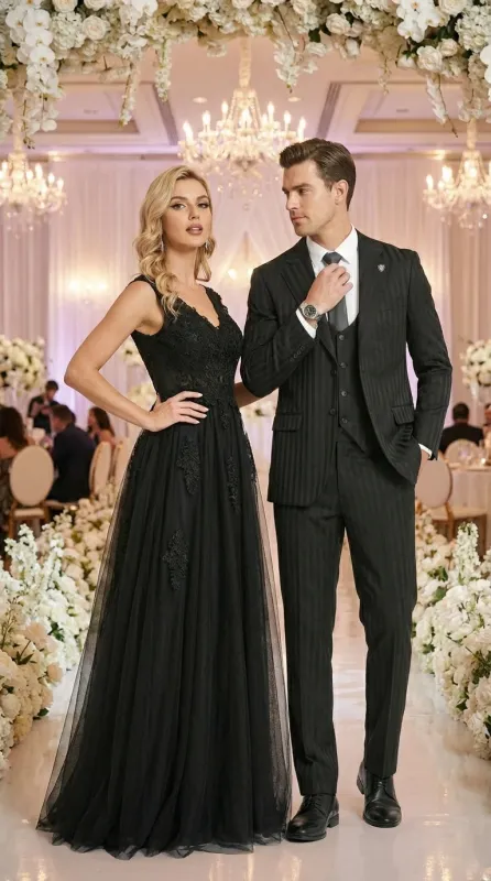 Men’s Black Pinstripe 3 Piece Suit – Vested Formal Business Suit for Wedding, Office, Prom and Party Wear made by Alberto Nardoni