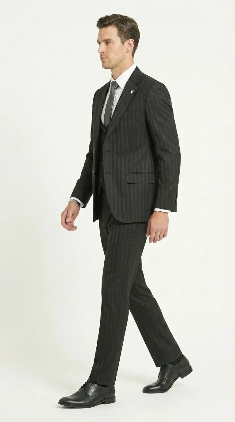 Men’s Black Pinstripe 3 Piece Suit – Vested Formal Business Suit for Wedding, Office, Prom and Party Wear sold by Alberto Nardoni product image thumbnail 5
