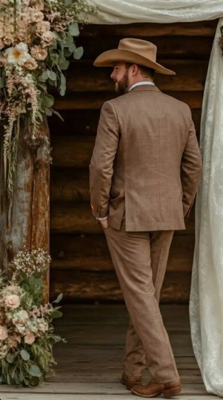 Men’s Light Brown Western 3 Piece Suit – Classic Country Style Blazer Vest Pants Set, Formal Cowboy Suit Toast sold by Alberto Nardoni product image thumbnail 4