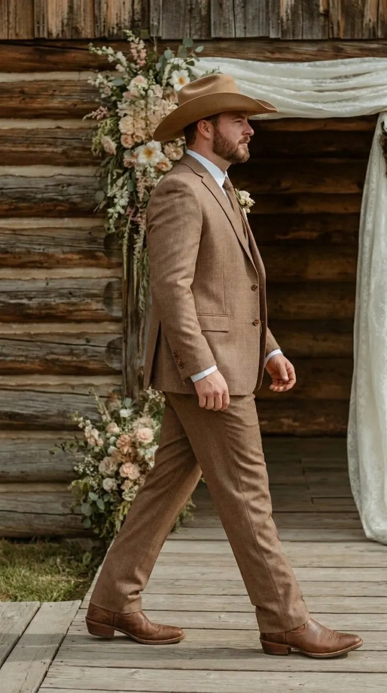 Men’s Light Brown Western 3 Piece Suit – Classic Country Style Blazer Vest Pants Set, Formal Cowboy Suit Toast sold by Alberto Nardoni product image thumbnail 5