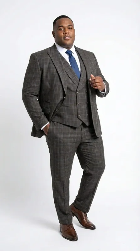 Vitali Men’s Brown Grey with blue Check 3 Piece Suit – Classic Plaid Formal Suit Set with Blazer, Vest & Trousers, Business Wedding Party Wear for Men Modern Fit made by Alberto Nardoni