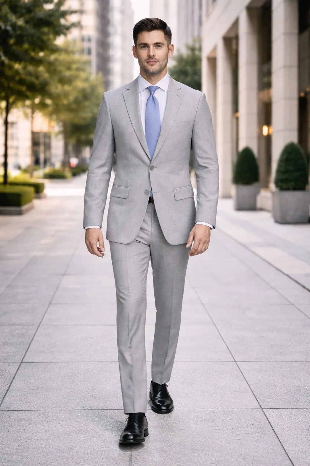 Light Grey Mens Two-Piece Suit – Slim Fit Jacket and Trousers with Tie sold by Alberto Nardoni product image thumbnail 4