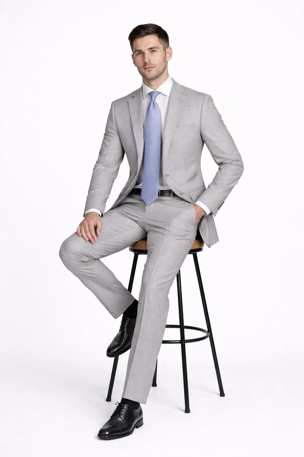 Light Grey Mens Two-Piece Suit – Slim Fit Jacket and Trousers with Tie sold by Alberto Nardoni product image thumbnail 5