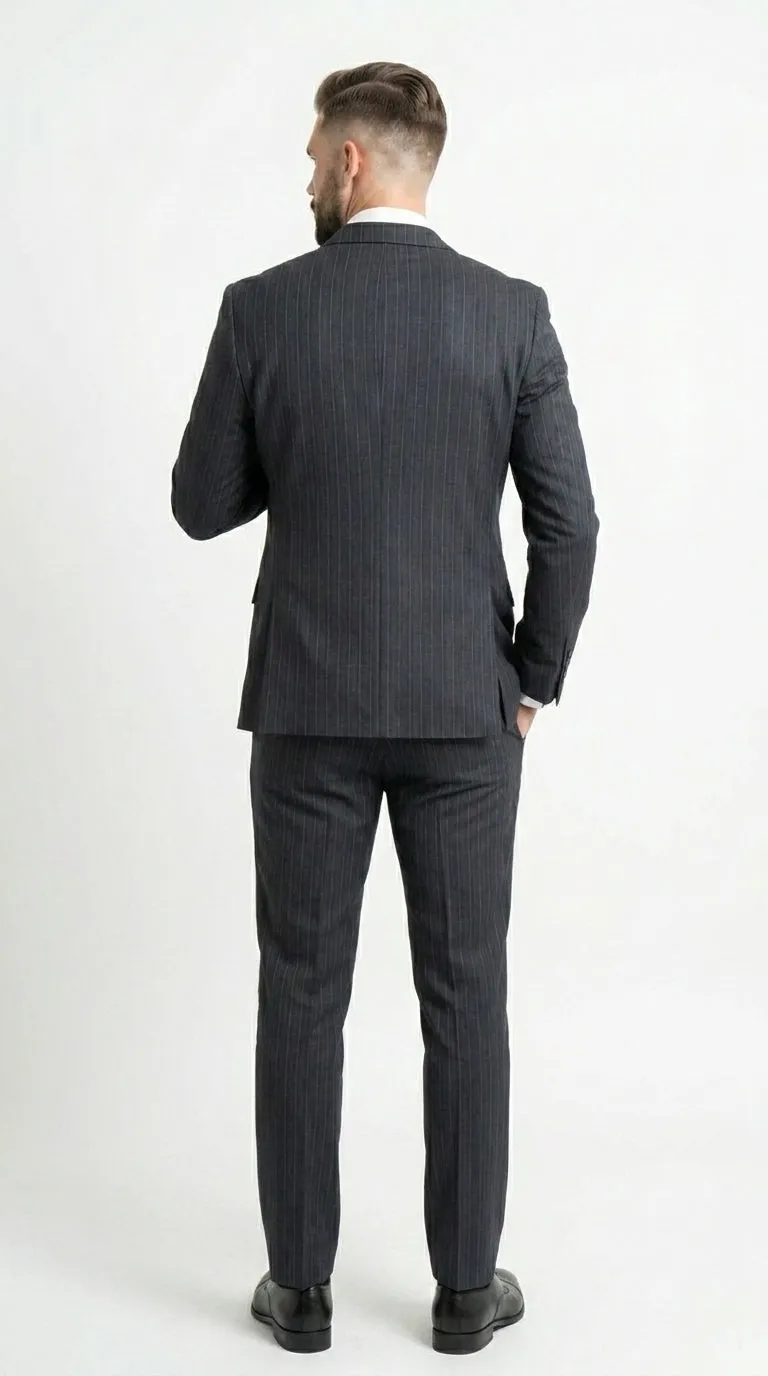 Men’s Black Pinstripe Double Breasted Suit – Classic Formal Business Suit Office and Evening Wear Modern Fit Conservative pattern sold by Alberto Nardoni product image thumbnail 2