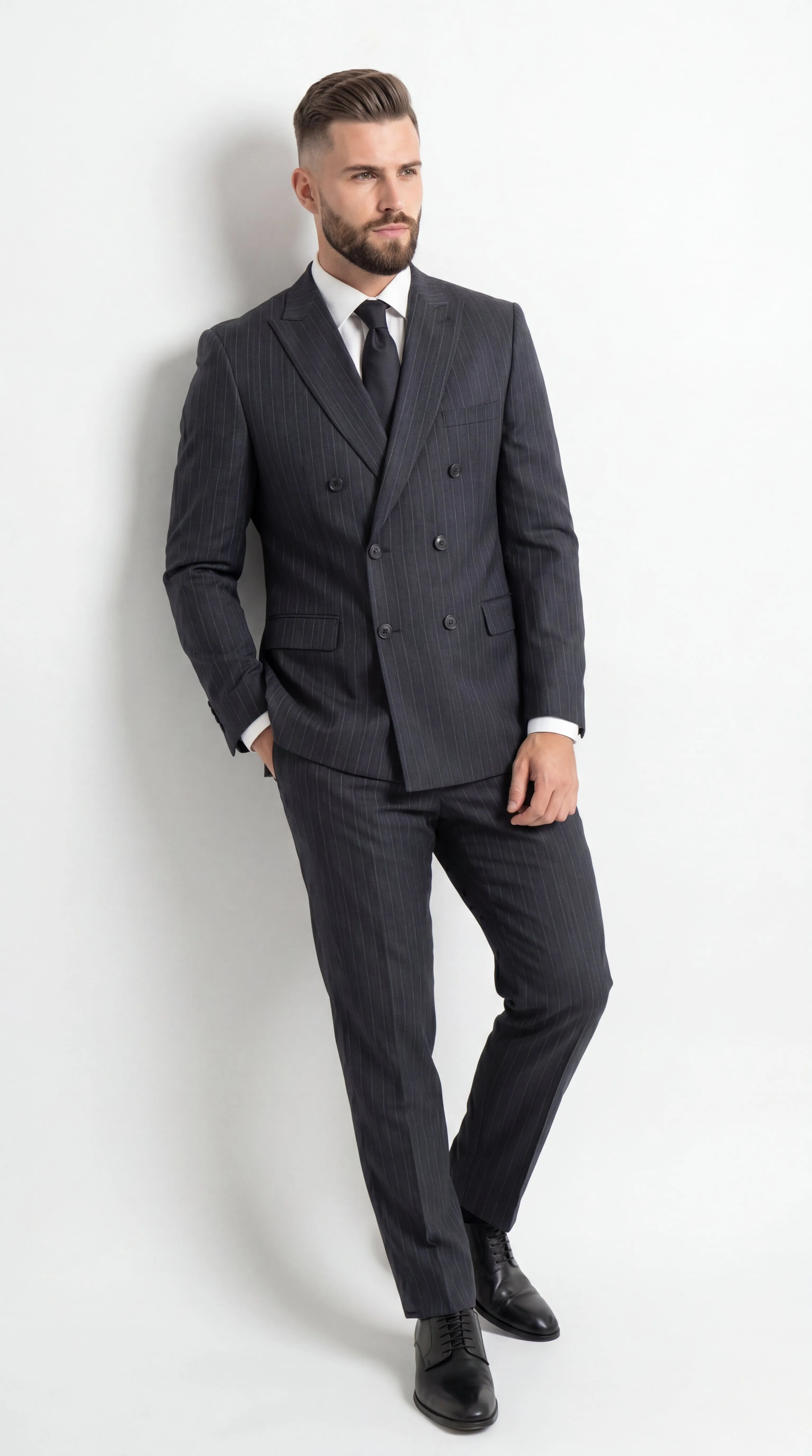Men’s Black Pinstripe Double Breasted Suit – Classic Formal Business Suit Office and Evening Wear Modern Fit Conservative pattern sold by Alberto Nardoni product image thumbnail 4