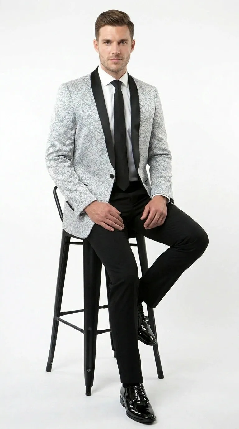 Men’s Silver and Black Floral Blazer – Elegant Formal Tuxedo Style Blazer Jacket for Wedding, Party, Prom and Evening Wear sold by Alberto Nardoni product image thumbnail 4