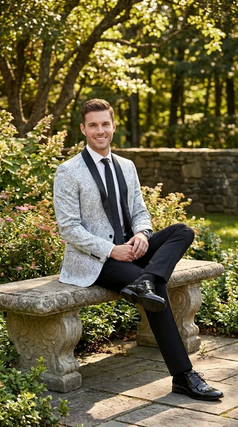 Men’s Silver and Black Floral Blazer – Elegant Formal Tuxedo Style Blazer Jacket for Wedding, Party, Prom and Evening Wear sold by Alberto Nardoni product image thumbnail 5