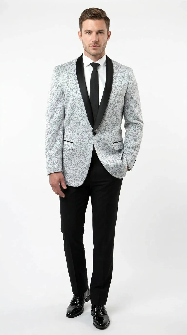 Men’s Silver and Black Floral Blazer – Elegant Formal Tuxedo Style Blazer Jacket for Wedding, Party, Prom and Evening Wear sold by Alberto Nardoni product image thumbnail 2