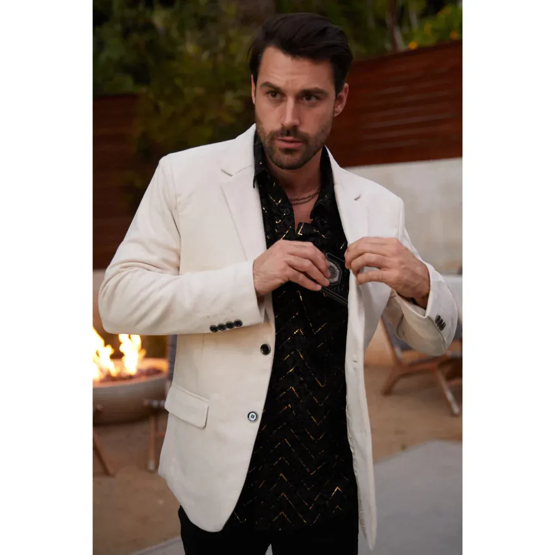 Mens Double Button Faux Suede Blazer - Off White sold by Alberto Nardoni product image thumbnail 5