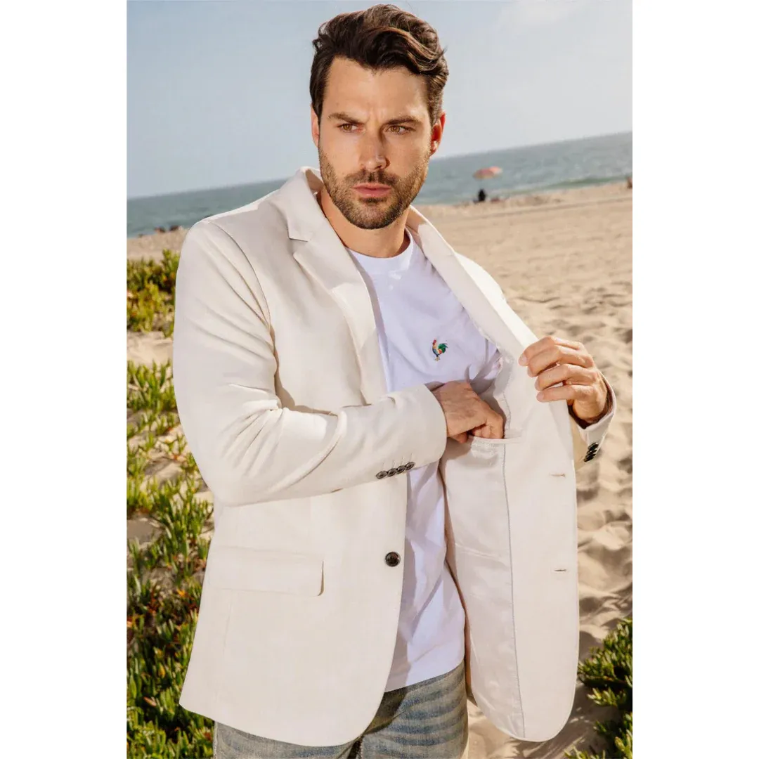 Mens Double Button Faux Suede Blazer - Off White sold by Alberto Nardoni product image thumbnail 4