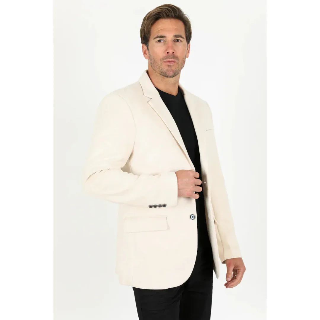 Mens Double Button Faux Suede Blazer - Off White sold by Alberto Nardoni product image thumbnail 2