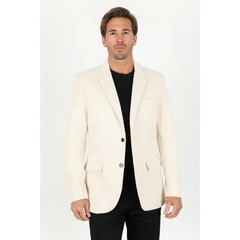 Mens Double Button Faux Suede Blazer - Off White made by Alberto Nardoni