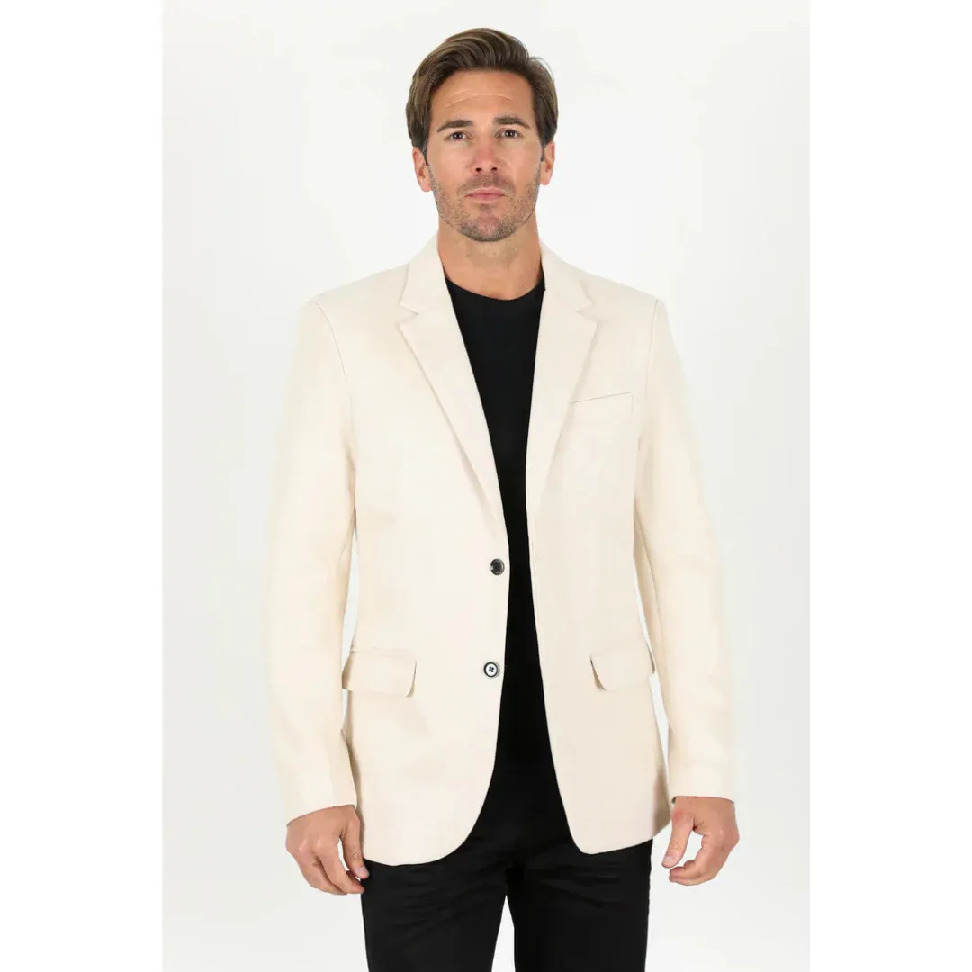 Mens Double Button Faux Suede Blazer - Off White sold by Alberto Nardoni