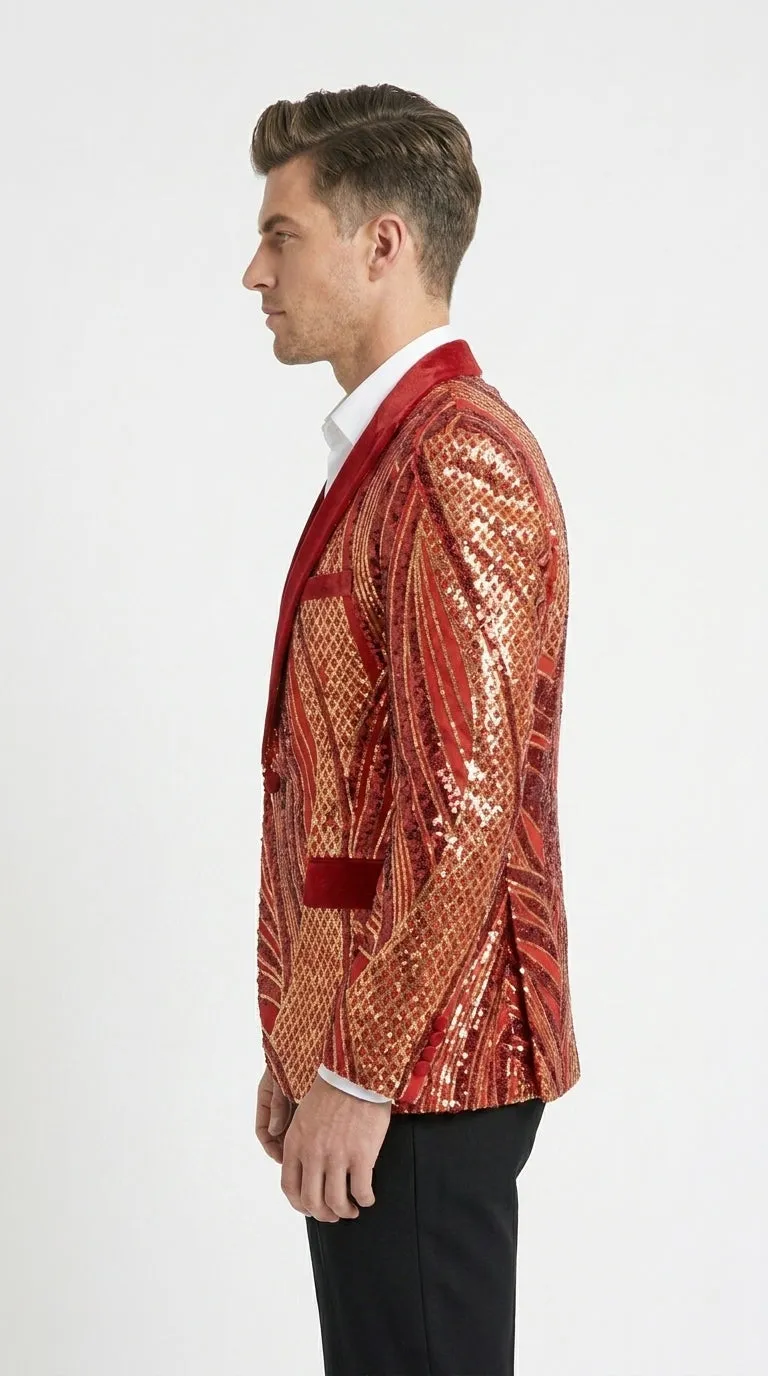 Men’s Red and Gold Sequin Christmas Holiday Blazer – Luxury Party Jacket for New Year, Wedding and Festive Events sold by Alberto Nardoni product image thumbnail 3