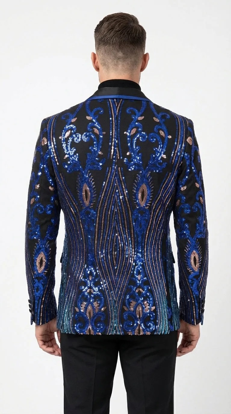 Mens Black and Royal and Gold and Navy Blue Sequin Tuxedo Suit Set – Luxury Prom Wedding Tuxedo with Sequin Jacket sold by Alberto Nardoni product image thumbnail 2