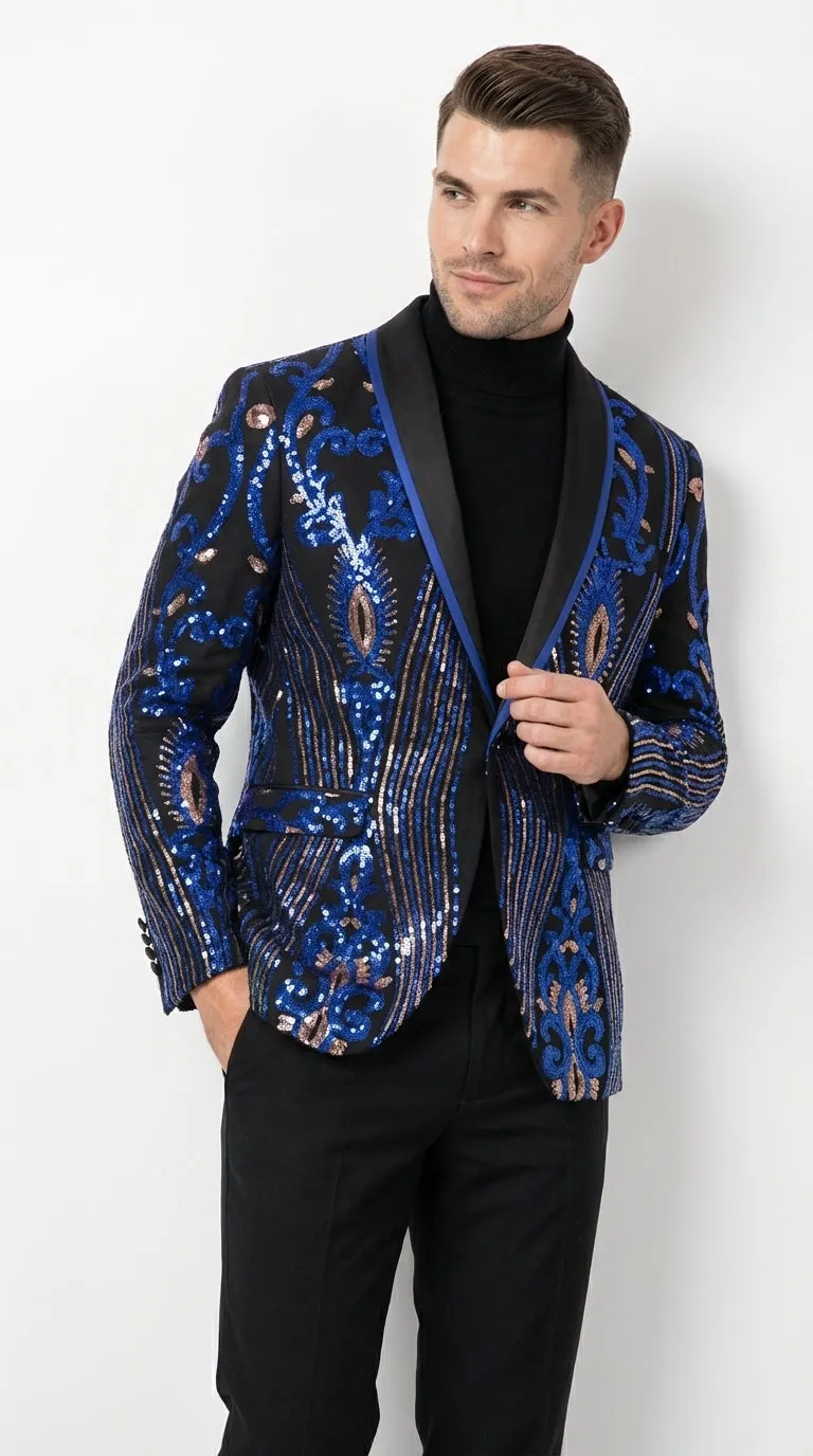 Mens Black and Royal and Gold and Navy Blue Sequin Tuxedo Suit Set – Luxury Prom Wedding Tuxedo with Sequin Jacket sold by Alberto Nardoni product image thumbnail 5