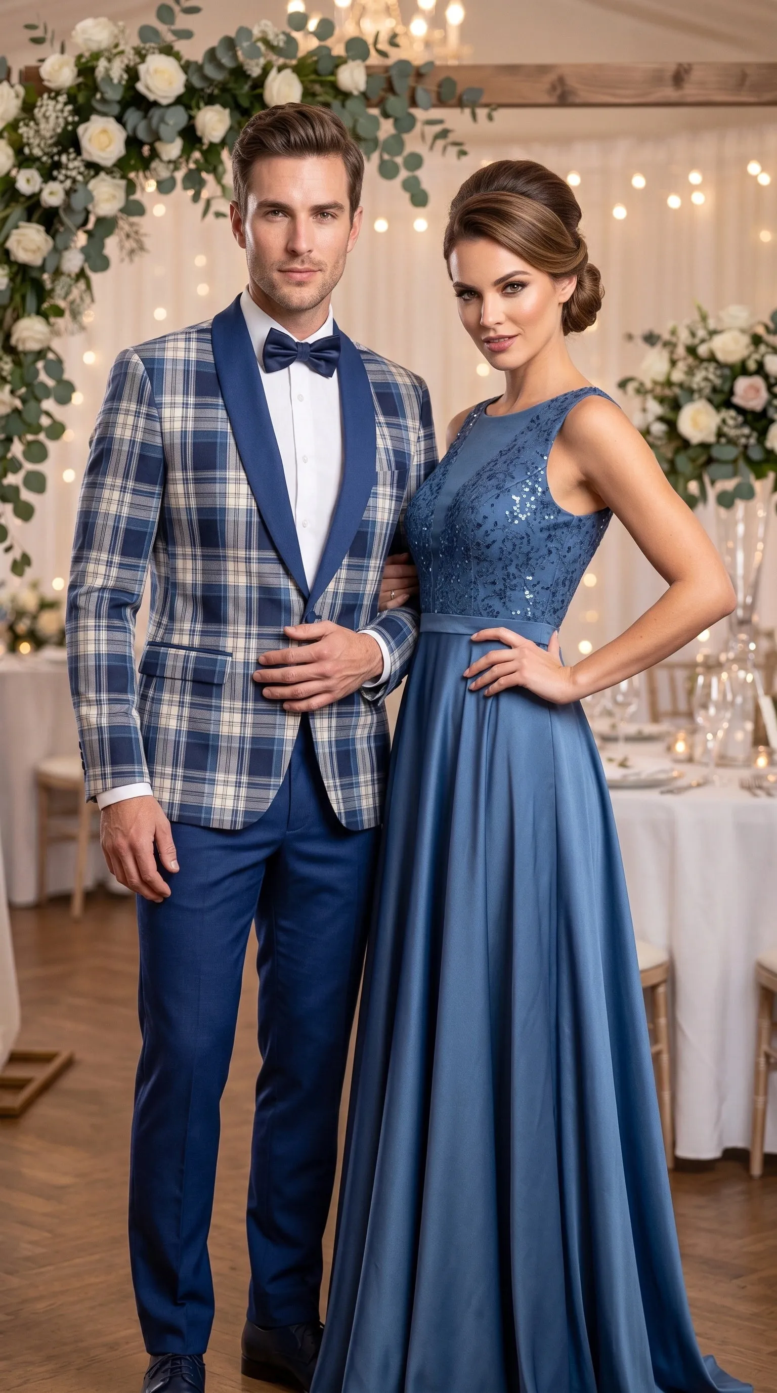 Men’s Tartan Blue Plaid and Solid Blue Tuxedo – Modern Check Pattern Formal Suit for New Year - Christmas - Holiday Jacket with Pants sold by Alberto Nardoni product image thumbnail 4