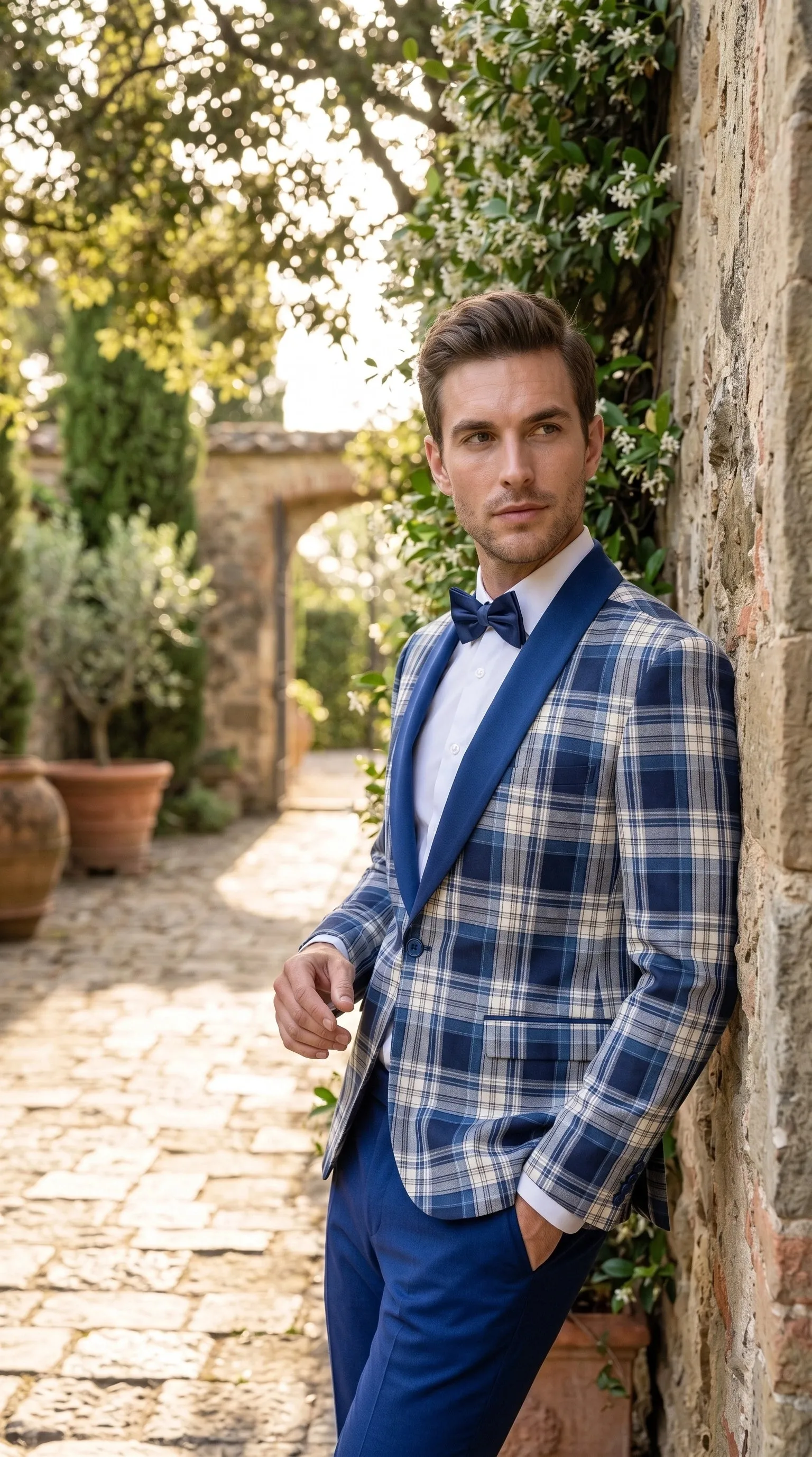 Men’s Tartan Blue Plaid and Solid Blue Tuxedo – Modern Check Pattern Formal Suit for New Year - Christmas - Holiday Jacket with Pants sold by Alberto Nardoni product image thumbnail 5