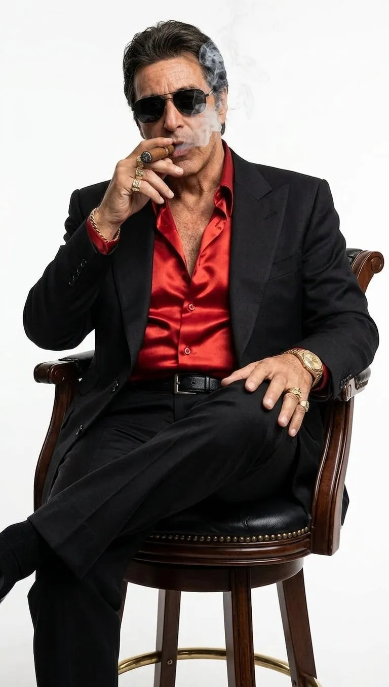 Tony Montana’s Black Blazer with Red Sateen Shirt – Men’s Black Formal Blazer and Red Satin Style Shirt Outfit for Party, Wedding and Vintage Wear sold by Alberto Nardoni product image thumbnail 3