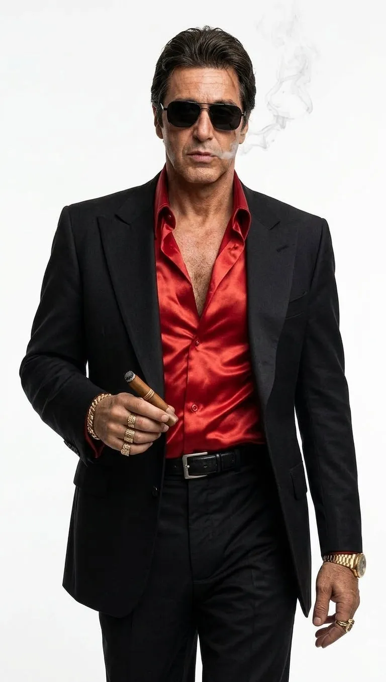 Tony Montana’s Black Blazer with Red Sateen Shirt – Men’s Black Formal Blazer and Red Satin Style Shirt Outfit for Party, Wedding and Vintage Wear sold by Alberto Nardoni product image thumbnail 4