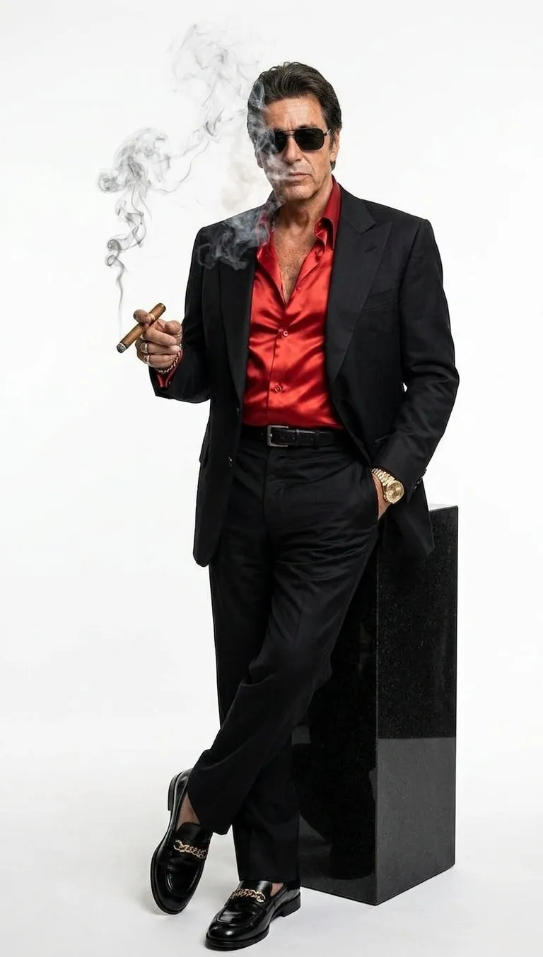 Tony Montana’s Black Blazer with Red Sateen Shirt – Men’s Black Formal Blazer and Red Satin Style Shirt Outfit for Party, Wedding and Vintage Wear sold by Alberto Nardoni product image thumbnail 2