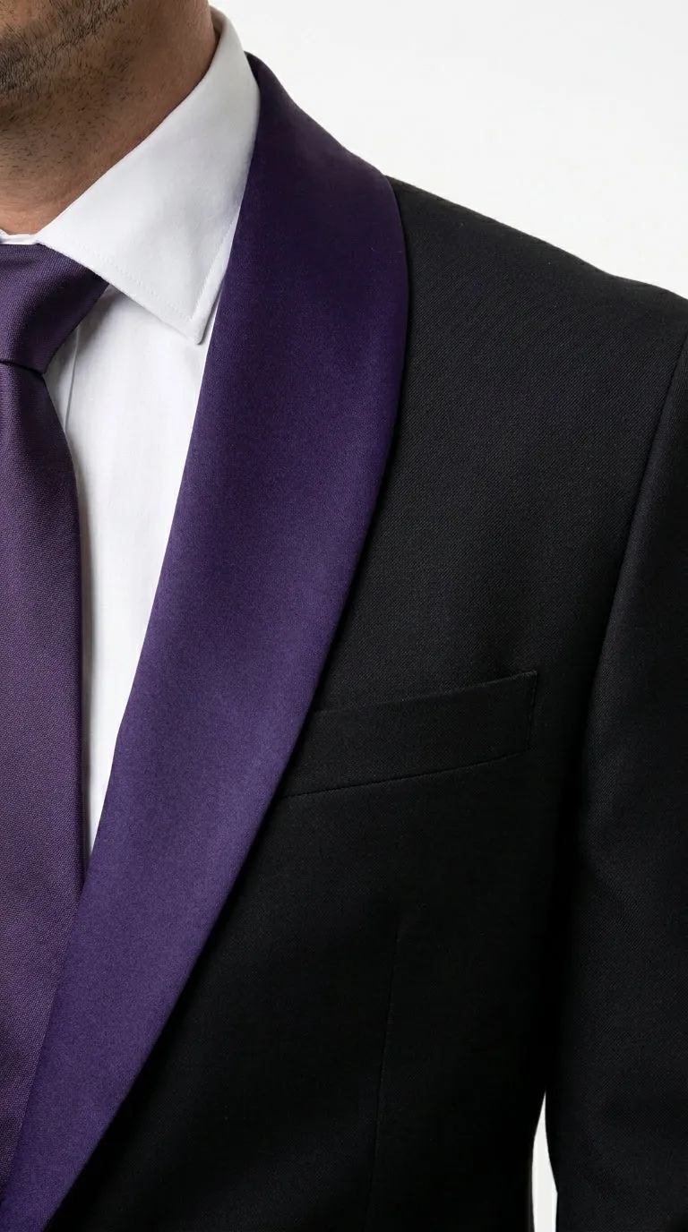 Mens Black Suit with Purple Lapel – Elegant Formal Tuxedo Style Suit for Wedding, Prom, Party and Evening Wear sold by Alberto Nardoni product image thumbnail 4