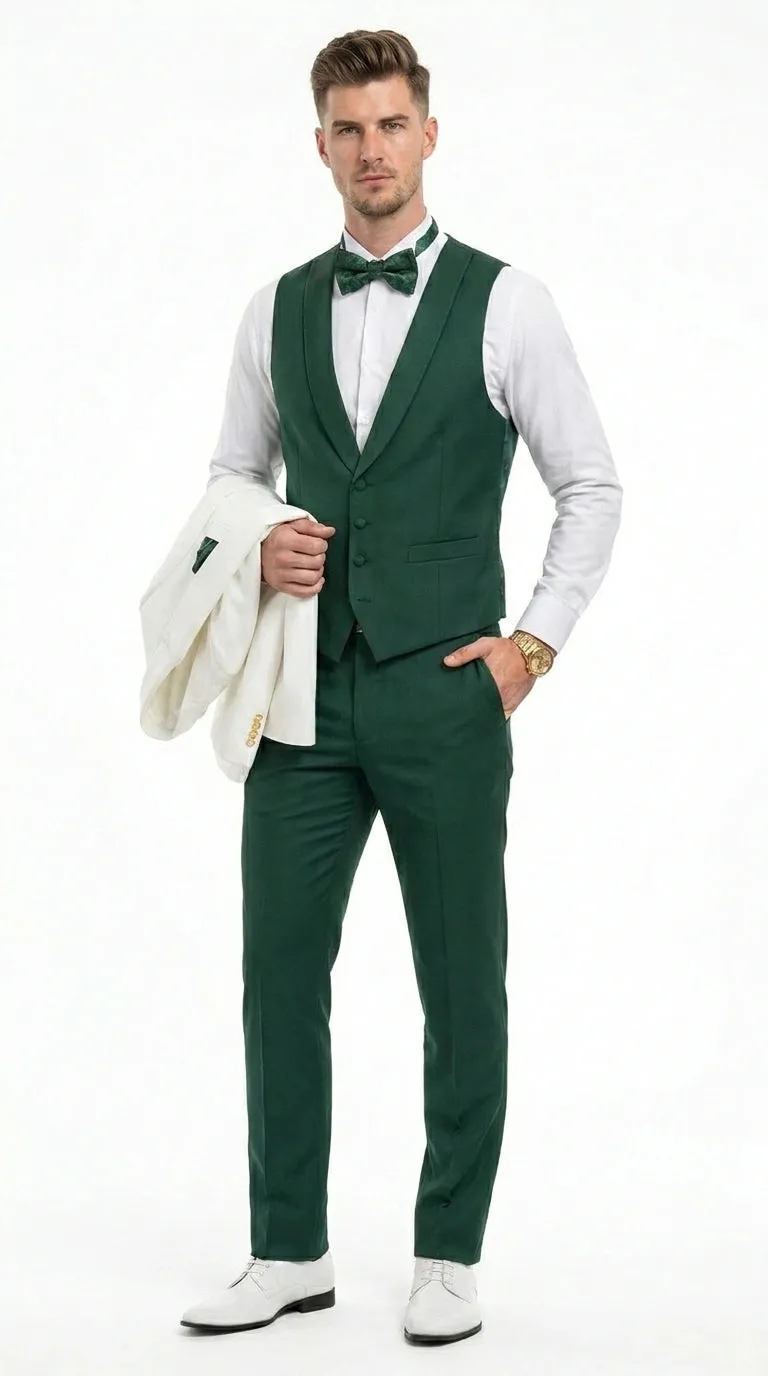 Men’s White and Hunter Green 3 Piece Suit – Elegant Formal Suit with Vest, Wedding Tuxedo Suit for Prom and Party Wear sold by Alberto Nardoni product image thumbnail 3