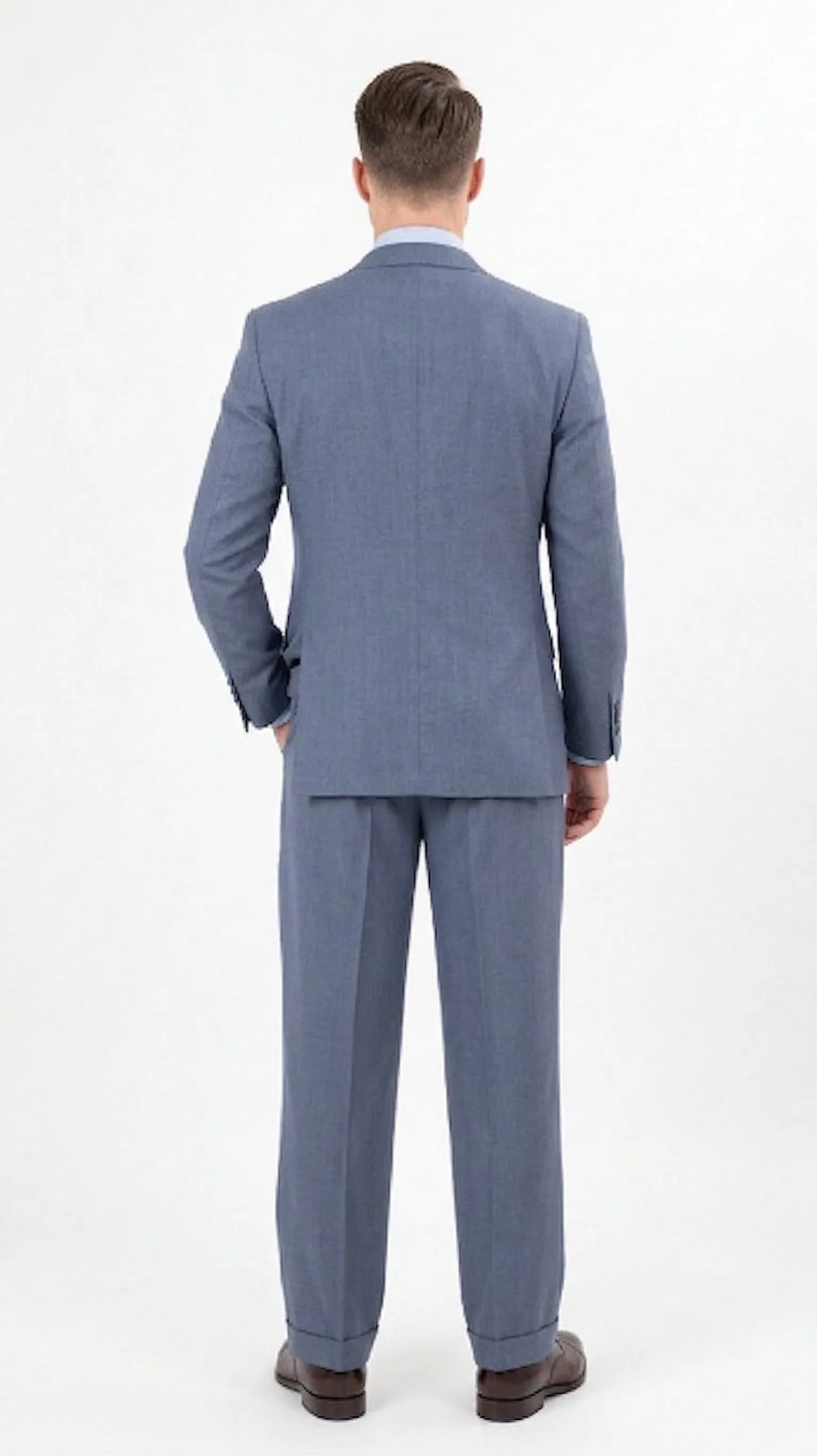 Mens Dusty Blue 3 Piece Suit 100% Wool Fabric – Classic Fit Wide Leg Pleated Pants Double Breasted Vest Formal Business Church Suit By Apollo King sold by Alberto Nardoni product image thumbnail 2