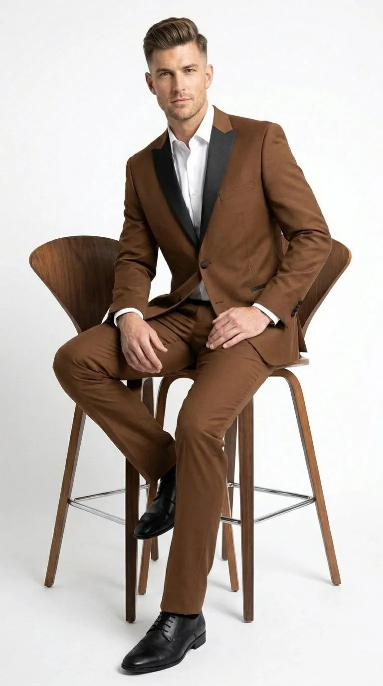 Men’s Light Brown Vested Piece Suit – Elegant Formal Suit with Contrast Lapel for Wedding, Party sold by Alberto Nardoni product image thumbnail 4