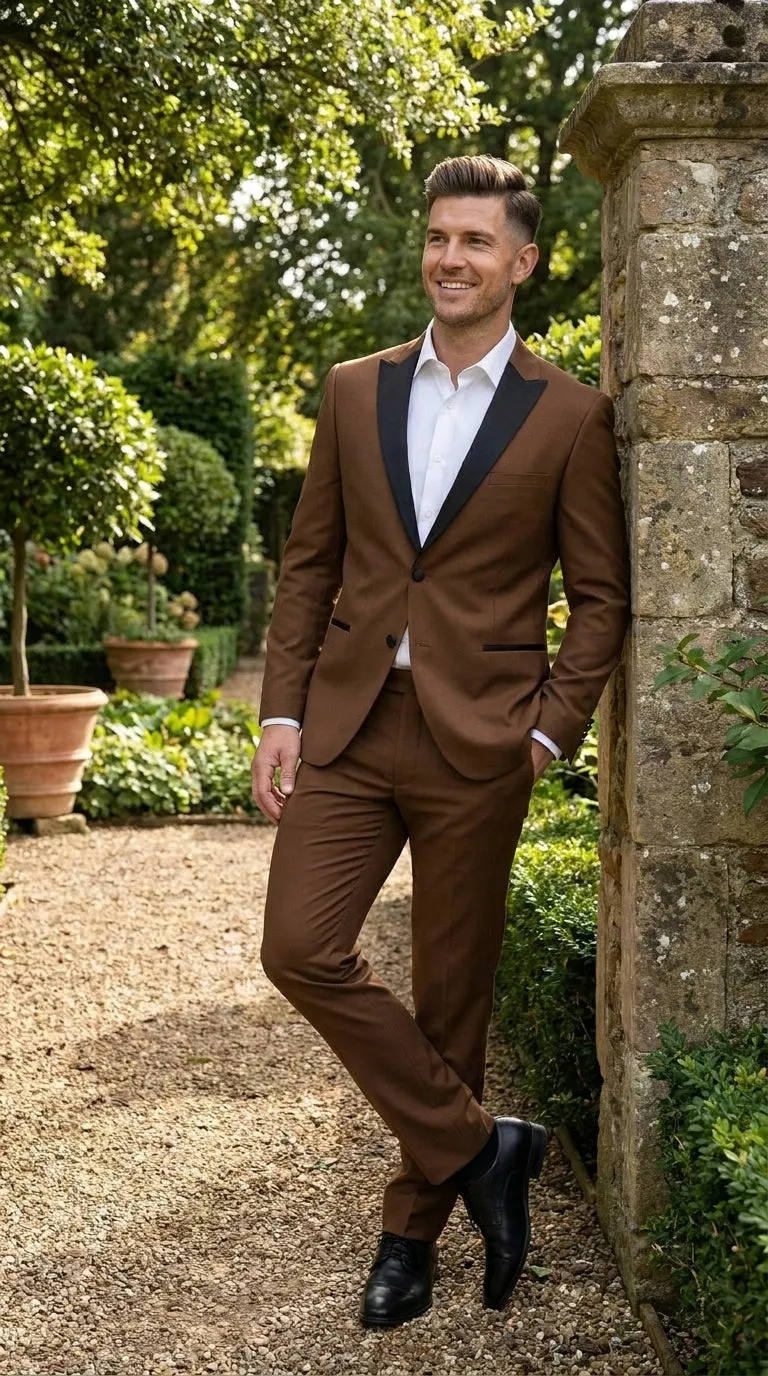 Men’s Light Brown Vested Piece Suit – Elegant Formal Suit with Contrast Lapel for Wedding, Party sold by Alberto Nardoni product image thumbnail 5