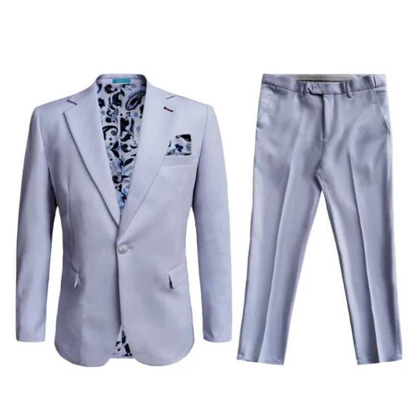 Cotton Suit - Summer Stretch Fabric - Mens Cotton-Stretch Fashion Suit Silver S9010 sold by Alberto Nardoni