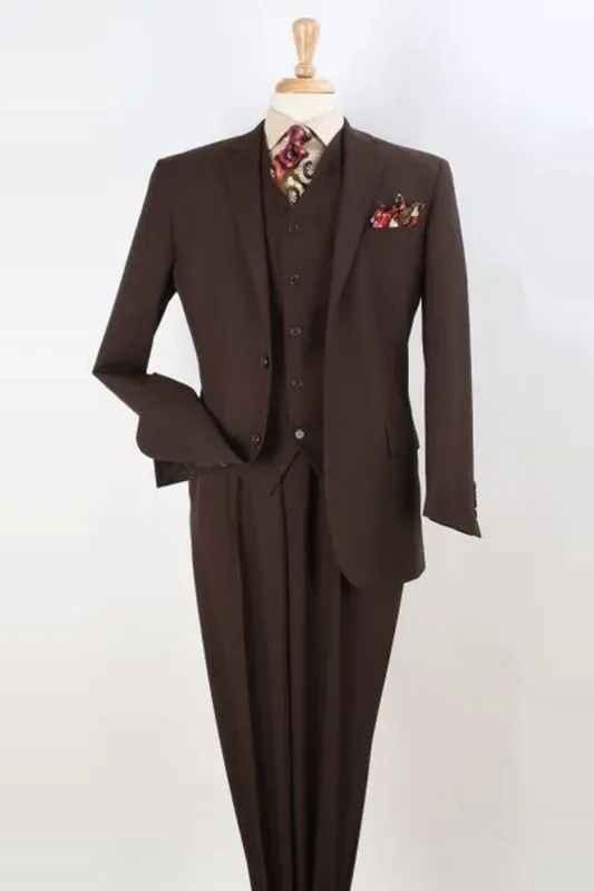Apollo King "Brown Men's Classic Fit Two-Button Vested Suit with Pleated Pants" made by Alberto Nardoni