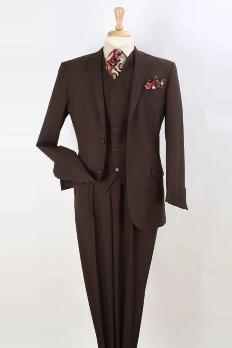 Apollo King "Brown Men's Classic Fit Two-Button Vested Suit with Pleated Pants" sold by Alberto Nardoni