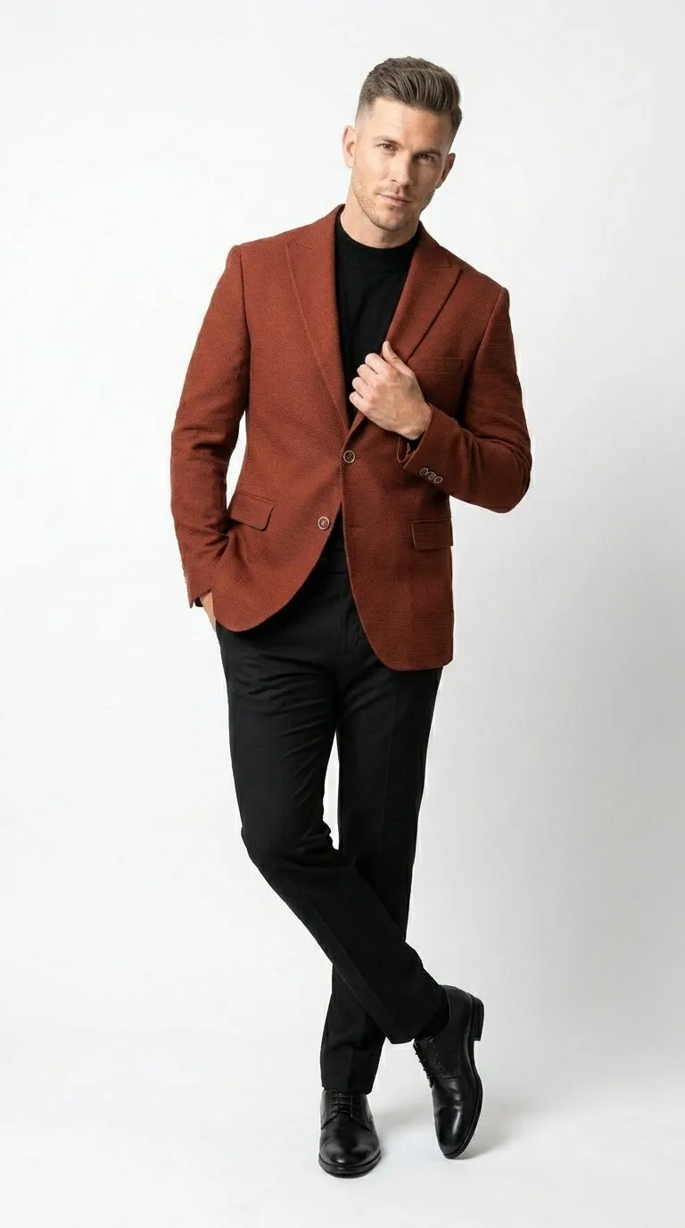 Men’s Rustic Brown Textured Blazer with Notched Lapel, Formal Dress Jacket for Weddings, Parties, Business Look sold by Alberto Nardoni product image thumbnail 5