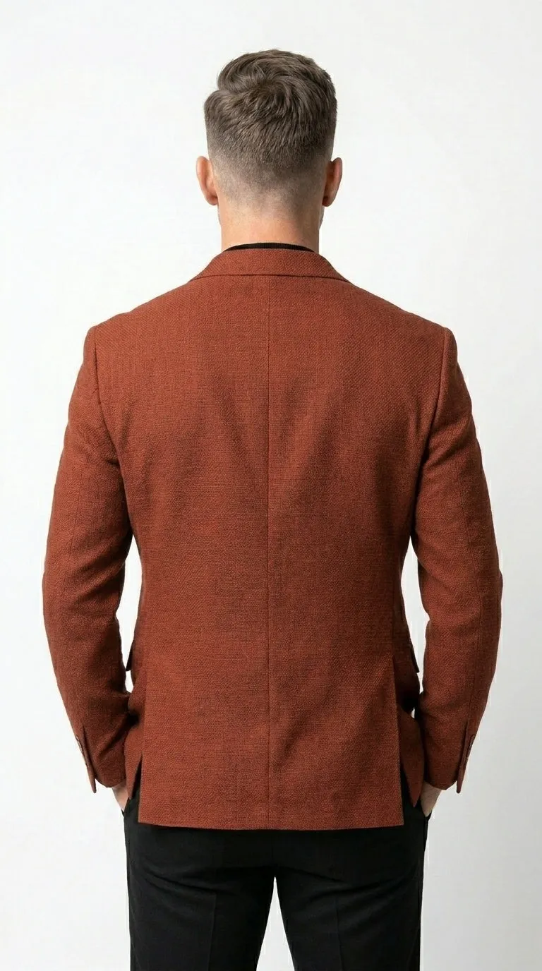 Men’s Rustic Brown Textured Blazer with Notched Lapel, Formal Dress Jacket for Weddings, Parties, Business Look sold by Alberto Nardoni product image thumbnail 2