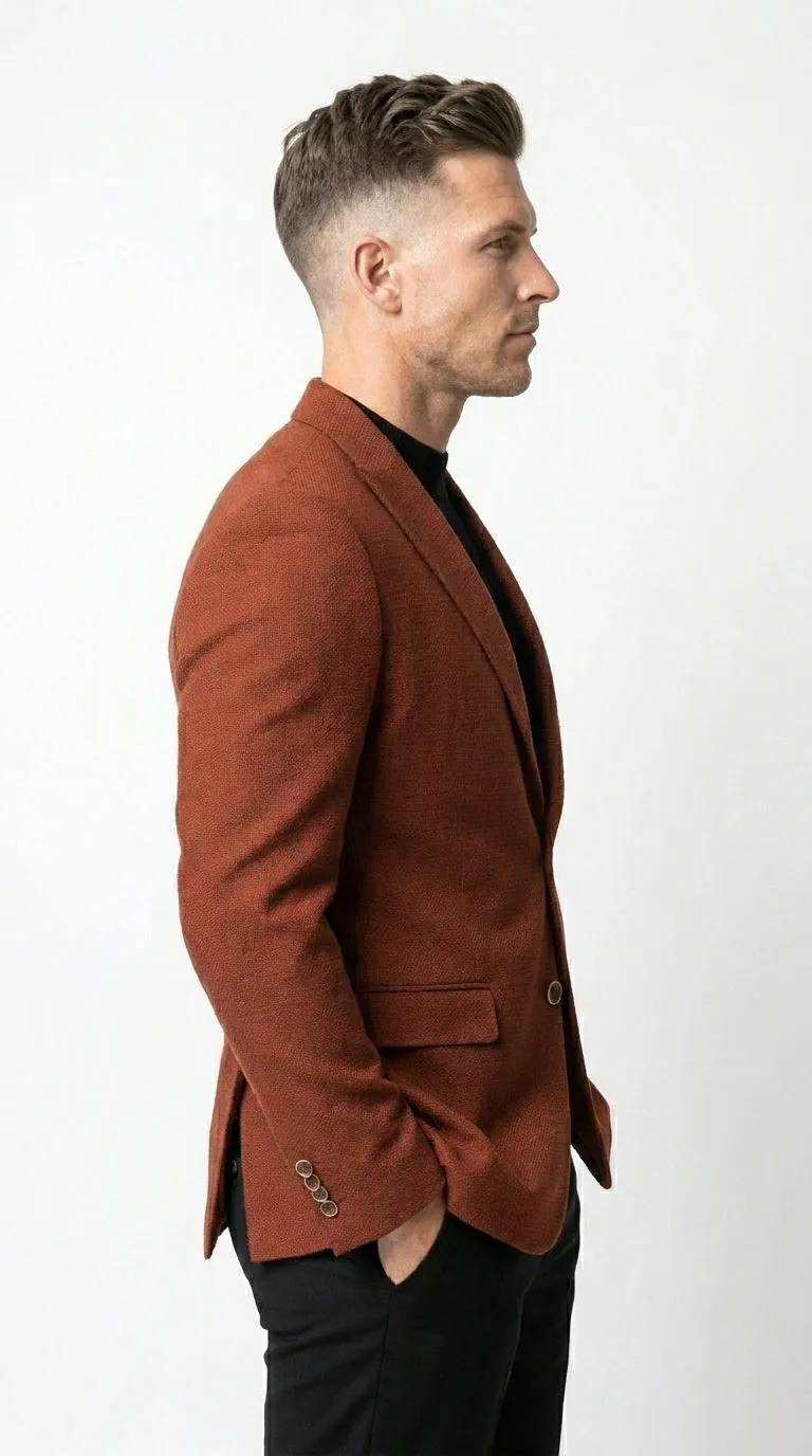 Men’s Rustic Brown Textured Blazer with Notched Lapel, Formal Dress Jacket for Weddings, Parties, Business Look sold by Alberto Nardoni product image thumbnail 3