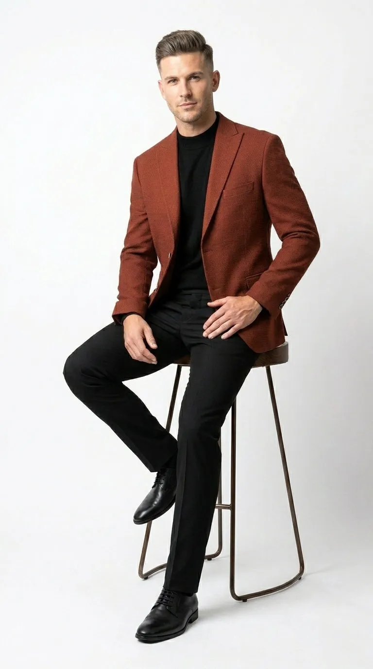 Men’s Rustic Brown Textured Blazer with Notched Lapel, Formal Dress Jacket for Weddings, Parties, Business Look sold by Alberto Nardoni product image thumbnail 4