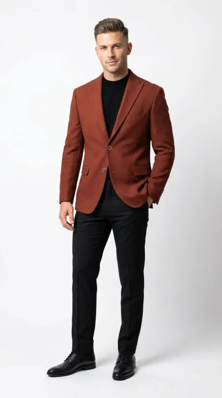 Men’s Rustic Brown Textured Blazer with Notched Lapel, Formal Dress Jacket for Weddings, Parties, Business Look made by Alberto Nardoni