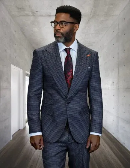 Statement Mens Modern Fit 2 Piece 100% Wool Suit – Wide Peak Lapel, One Button Jacket sold by Alberto Nardoni product image thumbnail 4