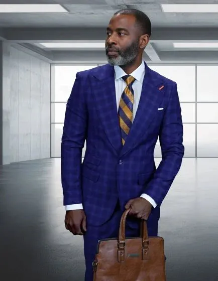 Statement Mens Modern Fit 2 Piece 100% Wool Suit – Wide Peak Lapel, One Button Jacket sold by Alberto Nardoni product image thumbnail 3