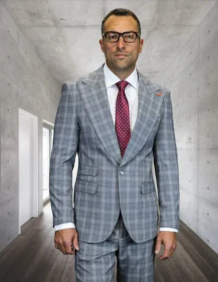 Statement Mens Modern Fit 2 Piece 100% Wool Suit – Wide Peak Lapel, One Button Jacket sold by Alberto Nardoni product image thumbnail 5